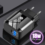 18W PD + QC 3.0 Fast Charge Travel Charger Power Adapter With LED Indication Function, EU Plug Black, US Plug Black, UK Plug Black, EU Plug White, US Plug White, UK Plug White