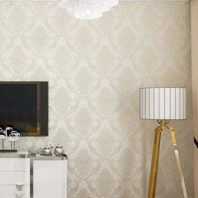 Bedroom Living Room Classic Damascus 3D Precision Pressed Non-Woven Fabric Self-Adhesive Wallpaper, 0.53 x 3 Meters