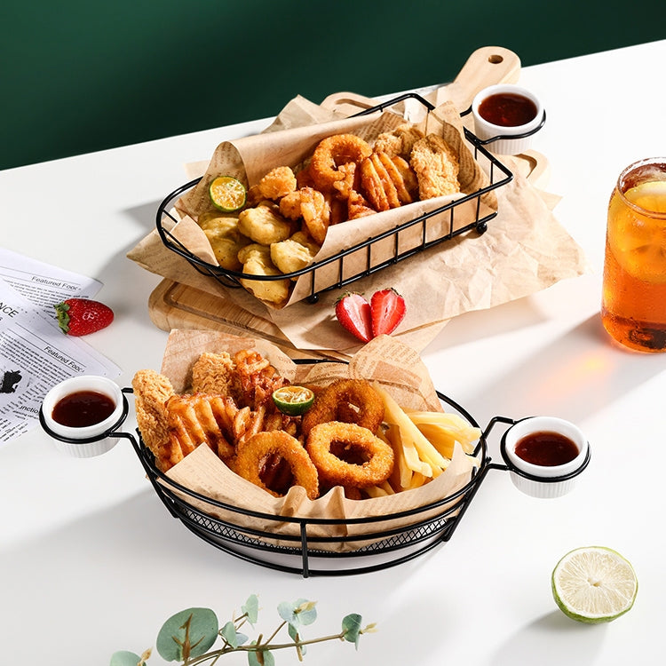 Wrought Iron Fruit Portable Storage Basket Bread French Fries Fried Snacks Portable Basket, Double Cup Egg-shaped, Double Cup Round, Single Cup Boat, Square Short Basket, Rectangular Short Basket, Large Round Wire, Small Round Wire, Large Messy Wire