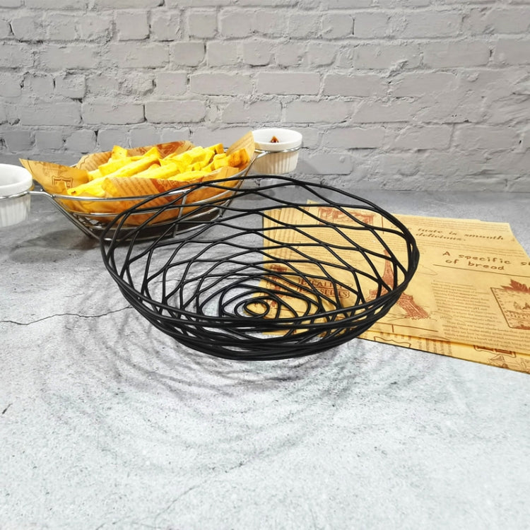 Wrought Iron Fruit Portable Storage Basket Bread French Fries Fried Snacks Portable Basket, Double Cup Egg-shaped, Double Cup Round, Single Cup Boat, Square Short Basket, Rectangular Short Basket, Large Round Wire, Small Round Wire, Large Messy Wire