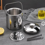 304 Stainless Steel Ice Bucket Double-Layer Hollow Bar Beer Wine Barrel With Ice Clip, Capacity: 1.3L, 1.3L With Ice Clip