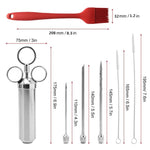 Stainless Steel Seasoning Steak Syringe Turkey Needle Set With Cleaning Silicone Brush, 11 in 1 (Red ), 11 in 1 (Black ), 11 in 1 (Blue), 11 in 1 (Green), 11 in 1 (Orange ), 11 in 1 (Yellow ), 11 in 1 (Yellow White)