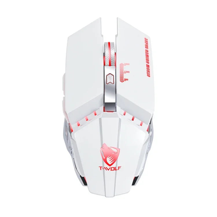 T-WOLF Q15 6-Buttons 1600 DPI Wireless Rechargeable Mute Office Gaming Mouse with 7 Color Breathing Light, Technology Black, Stars Black, Pearl White