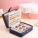 Double-Layer Leather Portable Simple Earrings Ring Jewelry Storage Box, 16 x 11 x 5cm