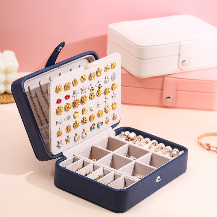 Double-Layer Leather Portable Simple Earrings Ring Jewelry Storage Box, 16 x 11 x 5cm