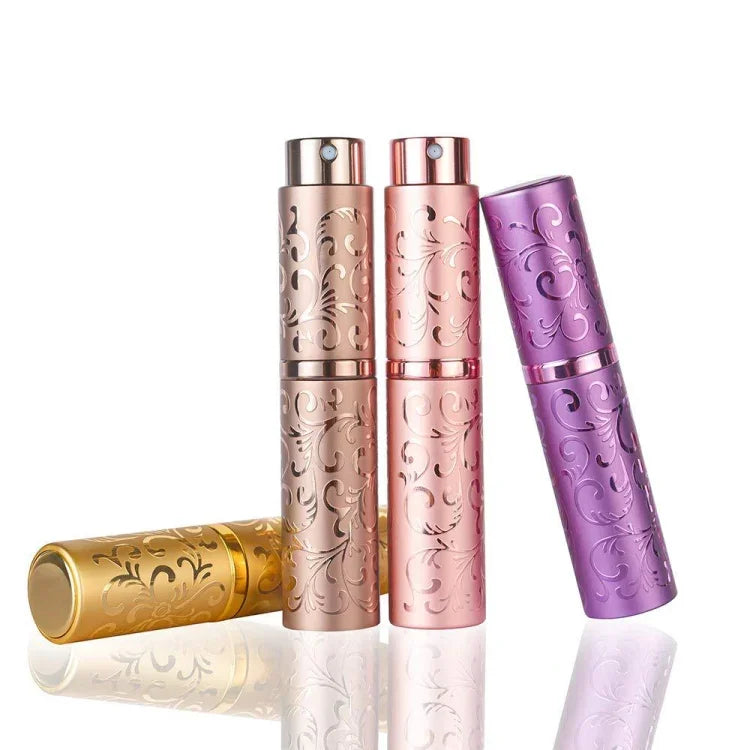 2 PCS Embossed Rotating Perfume Bottle Metal Discharge Bottle Sterilizing Alcohol Spray Bottle, 10ml