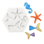 Ocean Series Big And Small Fishtail Starfish Seahorse DIY Baking Liquid Silicone Mold, Gray, Pink