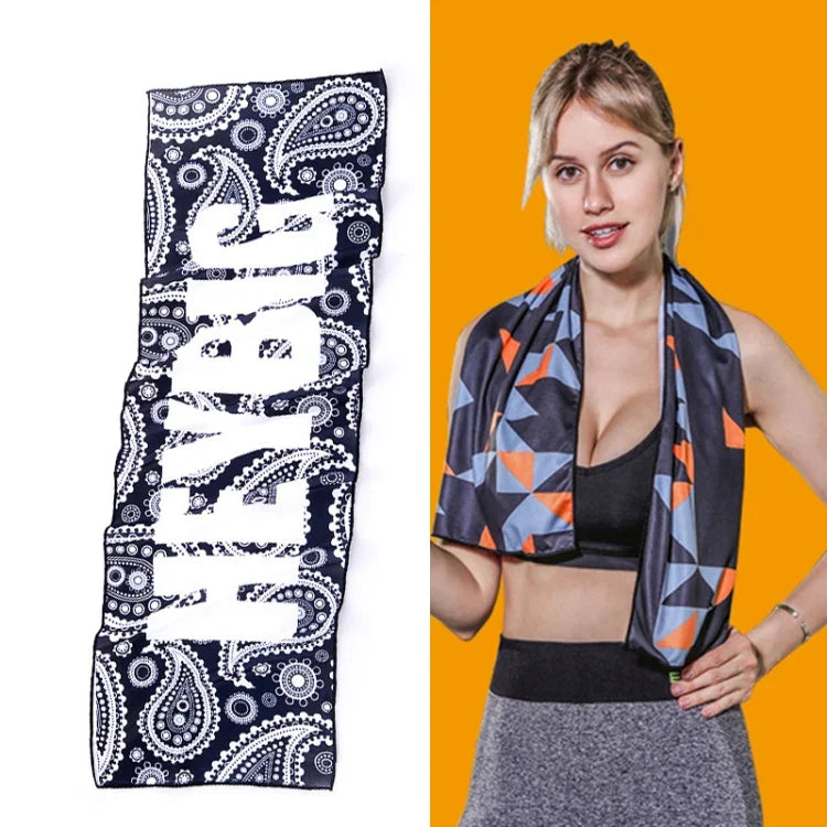 Gym Sports Cold Feeling Sweat-Absorbent Quick-Drying Cold Towel, Quick-Drying Towel, Size: 100 x 30cm(Music Festival), Quick-Drying Towel, Size: 100 x 30cm(Fire), Quick-Drying Towel, Size: 100 x 30cm(Geometric Triangle)
