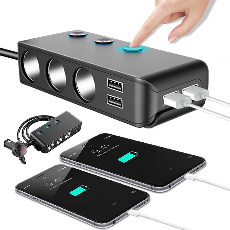 Car Cigarette Lighter Car Charger 3USB Port +1 QC3.0 + 3 Cigarette Lighter Ports + Back Clip Design + LED Display, HC67A