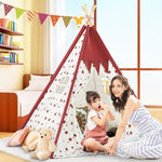 Indian Children Tent Cotton Cloth Indoor Play House Parent-Child Doll House, Pink Stars, Wavy Pattern