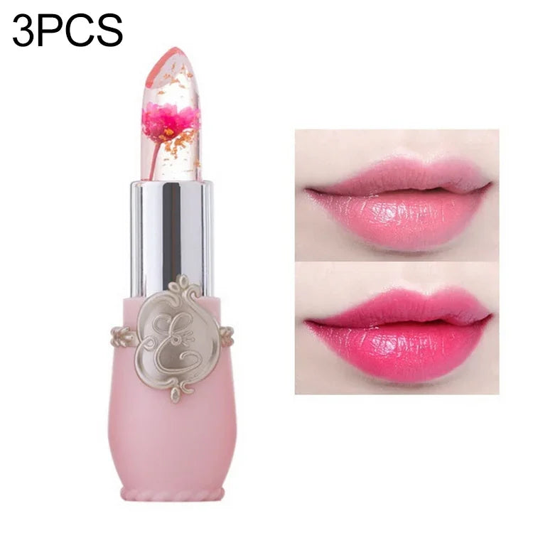 Transparent Changed Color Moisturizer Jelly Flower Long-lasting Lipbalm, light pink, rose red, deep red, yellow, light green, purple