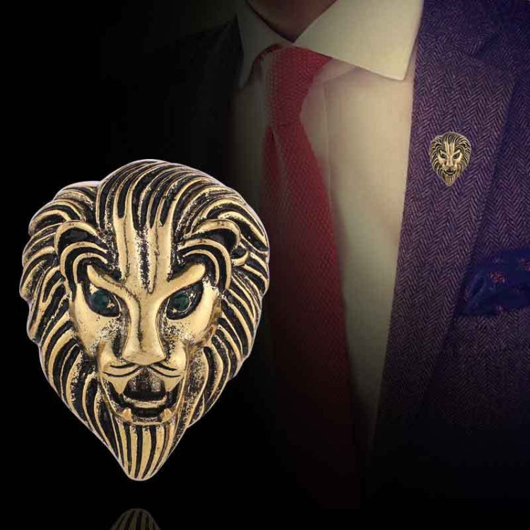 Personality Creative Lion Brooches Retro Alloy Animal Badge Coat Suit Chest Blossom, Lion(Golden)