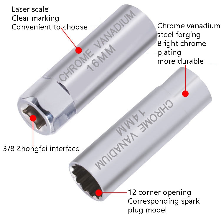 Car Spark Plug Sleeve Wrench Thin Flames Disassembly Tool, Specification:, 14mm (Shrapnel), 14mm (Magnetic), 16mm (Magnetic)