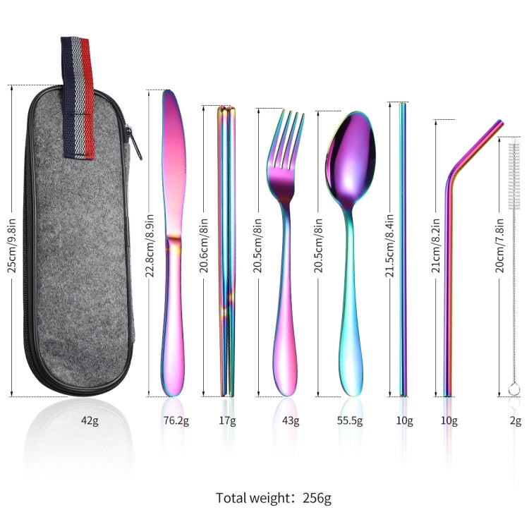7 in 1 Cutlery Spoon Chopsticks And Straw Set Stainless Steel Portable Cutlery Set, Silver + Light Bag, Gold+ Light Bag, Rose+ Light Bag, Symphony + Light Bag, Black+ Light Bag, Silver + Deep Bag, Gold  + Deep Bag, Rose  + Deep Bag, Symphony + Deep Bag...