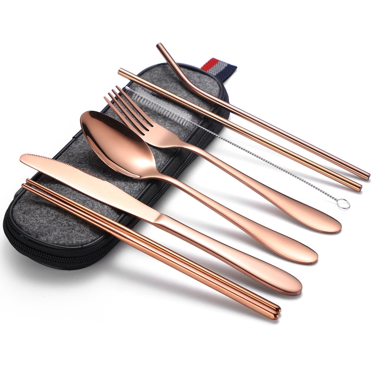 7 in 1 Cutlery Spoon Chopsticks And Straw Set Stainless Steel Portable Cutlery Set, Silver + Light Bag, Gold+ Light Bag, Rose+ Light Bag, Symphony + Light Bag, Black+ Light Bag, Silver + Deep Bag, Gold  + Deep Bag, Rose  + Deep Bag, Symphony + Deep Bag...