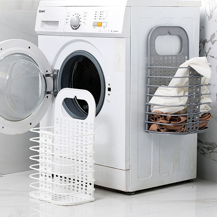 Household Bathroom Wall-Mounted Perforation-Free Folding Dirty Clothes Basket Toy Storage Basket, White, Grey