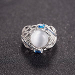 Vintage Silver Hollow Natural Opal Rings Feather Pattern Rings for Women Jewelry, 6, 7, 9
