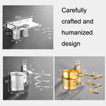 Space Aluminum Golden Hair Dryer Rack, With Barrel (Silver), With Barrel (Gold), With Double Barrel, With Toothbrush Holder