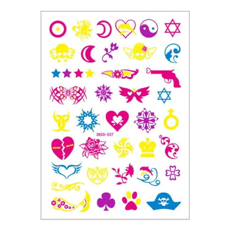 10 PCS Fluorescent Flower Arm Tattoo Sticker Face Sticker Waterproof Feather Tattoo Arm Tattoo Sticker, DKCS010, DKCS017, DKCS019, DKCS022, DKCS025, DKCS028, DKCS032, DKCS033, DKCS034, DKCS036, DKCS037, DKCS042