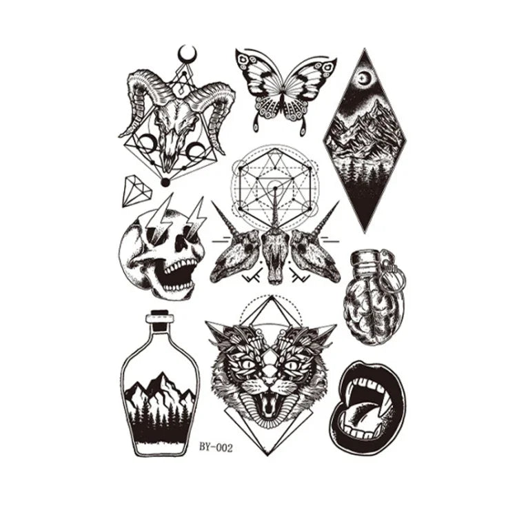 10 PCS Dark Fluorescent Color Changing Animal Luminous Flower Arm Waterproof Adult Tattoo Stickers, BY-001, BY-002, BY-003, BY-004, BY-005, BY-006, BY-007, BY-008
