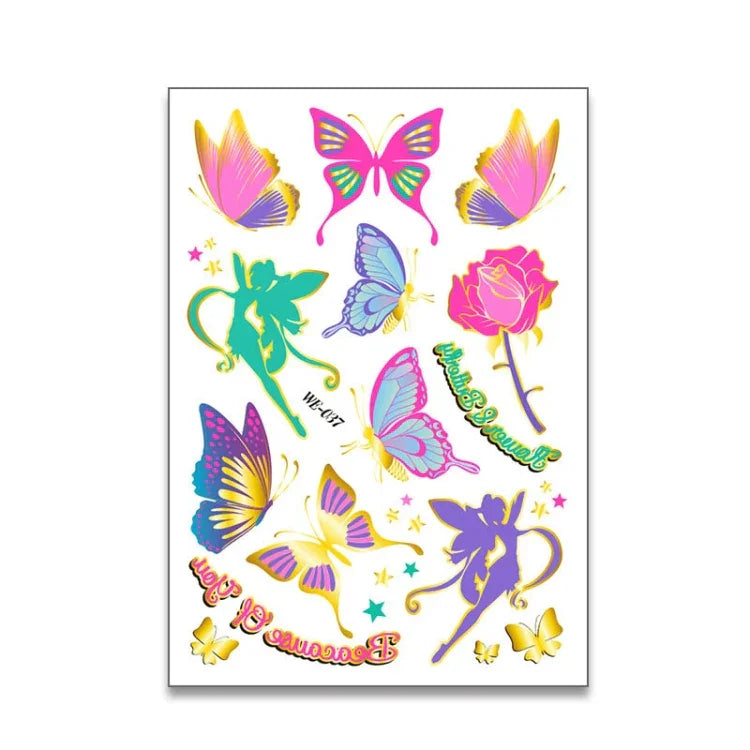 10 PCS Children Water Transfer Fresh Butterfly Bronzing Tattoo Stickers Cartoon Cute Metal Tattoo Stickers, WE-037, WE-038, WE-039, WE-040