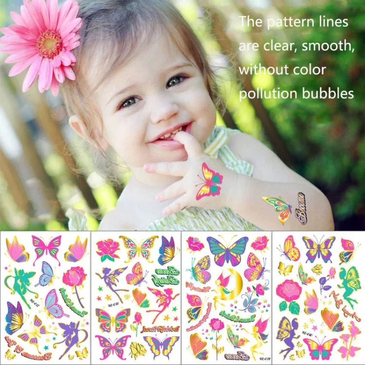 10 PCS Children Water Transfer Fresh Butterfly Bronzing Tattoo Stickers Cartoon Cute Metal Tattoo Stickers, WE-037, WE-038, WE-039, WE-040