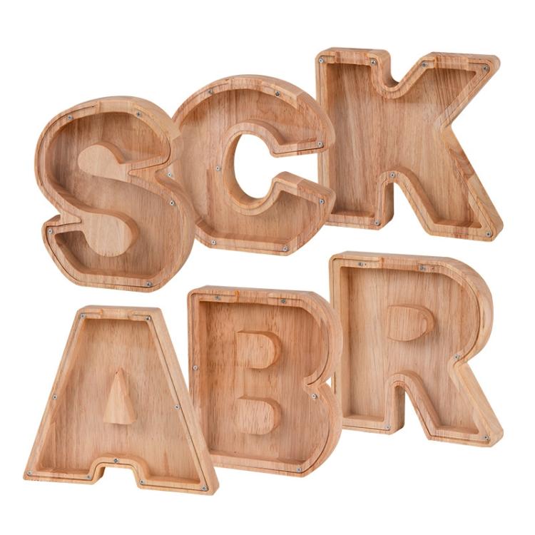 Wooden English Alphabet Piggy Bank Transparent Acrylic Piggy Bank