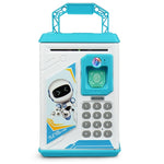 Children Cartoon Simulation Human Face Fingerprint Music Chinese British Switch Piggy Bank, Specification：, Battery (Blue), Battery (Pink)