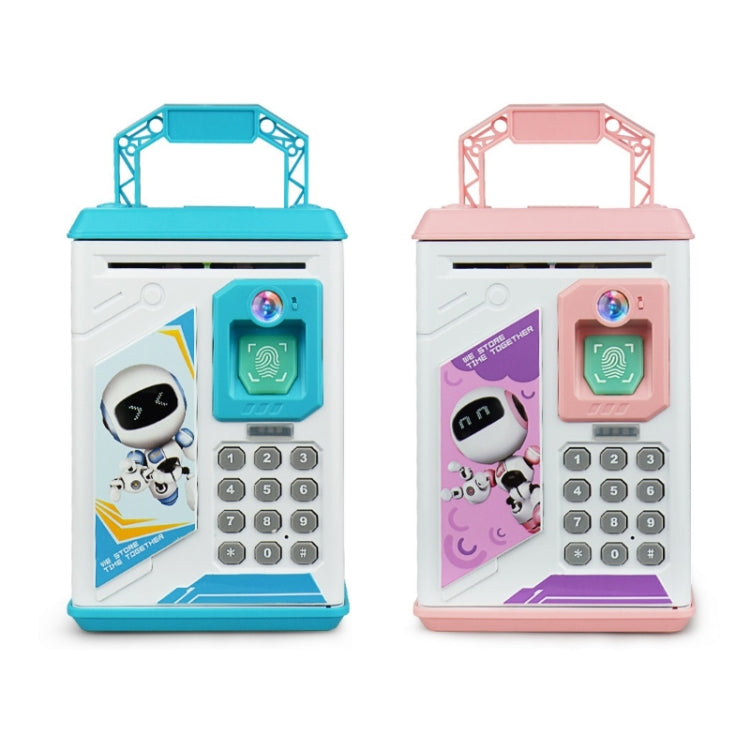 Children Cartoon Simulation Human Face Fingerprint Music Chinese British Switch Piggy Bank, Specification：, Battery (Blue), Battery (Pink)