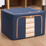 Fabric Steel Frame Quilt Clothing Storage Box Cotton Linen Storage Bag with Window, 22L 39x29x20cm, 100L 60x42x40cm, 66L 50x40x33cm, 24L 40x30x20cm