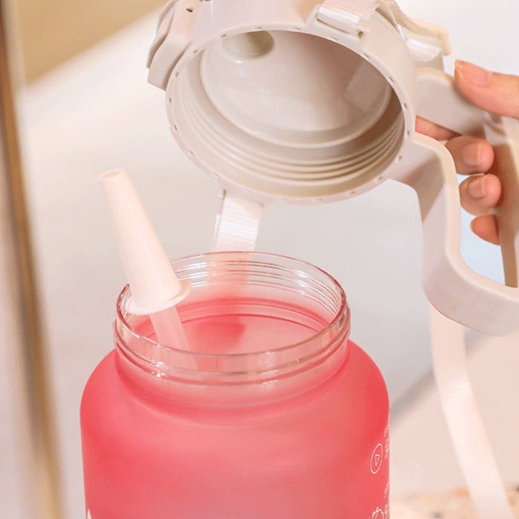 Frosted Gradient Color Large-Capacity Sports Water Cup Outdoor Portable Straw Water Bottle, 2000ml