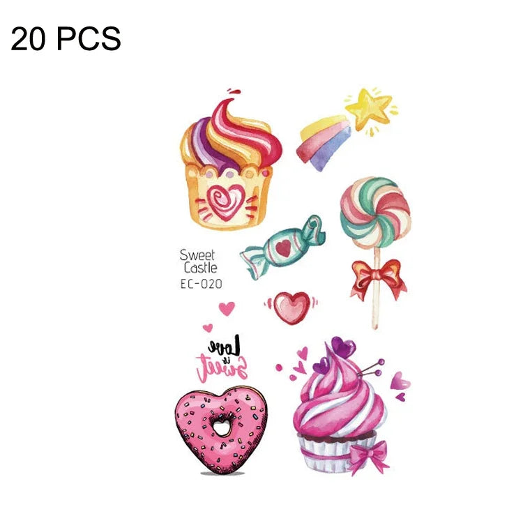 20 PCS Waterproof Sweatproof Cartoon Child Tattoo Stickers, EC-013, EC-014, EC-018, EC-019, EC-020, EC-021, EC-022, EC-023, EC-024, EC-025, EC-028, EC-029, EC-030, EC-032, EC-035
