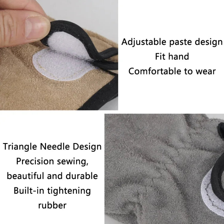 CLS Outdoor Cookout Barbecue Heat Resistant Protective Cowhide Gloves, Khaki, Silver Gray