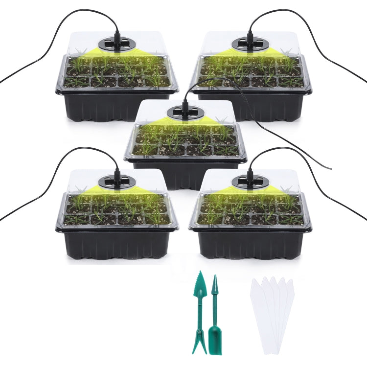 5 Set Plant Seed Starter Trays Kit,Seedling Tray Starter With Grow Light, Black, Green