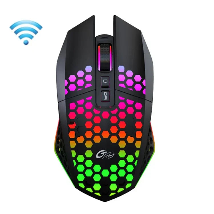FMOUSE  X801 8 Keys 1600DPI Hollow Luminous Gaming  Office Mouse,Style:, Black Wireless Rechargeable, White Wireless Rechargeable, Black Wired, White Wired