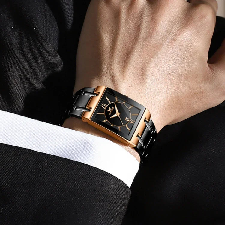 FNGEEN 3627 Waterproof Calendar Men Square Watch, Full Gold Black Surface, Full Gold Gold Surface, Black Belt Rose Shell Black Surface, Black Belt Gold Shell Black Surface, Black Belt Black Shell Black Surface, White Steel White Surface                ...