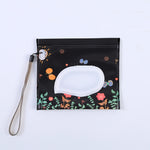 Baby EVA Wet Wipes Bag Flip Removable Paper Towel Cosmetic Cotton Bag, Black Stars, Yellow Butterfly, Kitten, Black Butterfly, Flowers