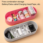 Household Battery Storage Box Data Cable Charger Storage Organizer Box, Blue Single Layer, Gray White Double Layer