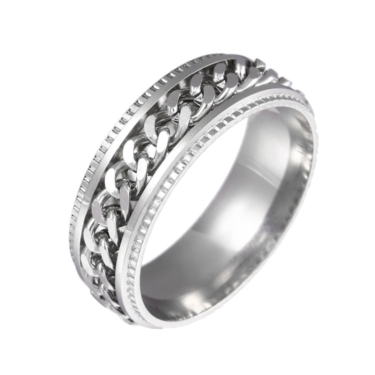 2 PCS Men Stainless Steel Embossed Turnable Chain Rings, Black, Steel Color, Black Steel Color, Dark Blue