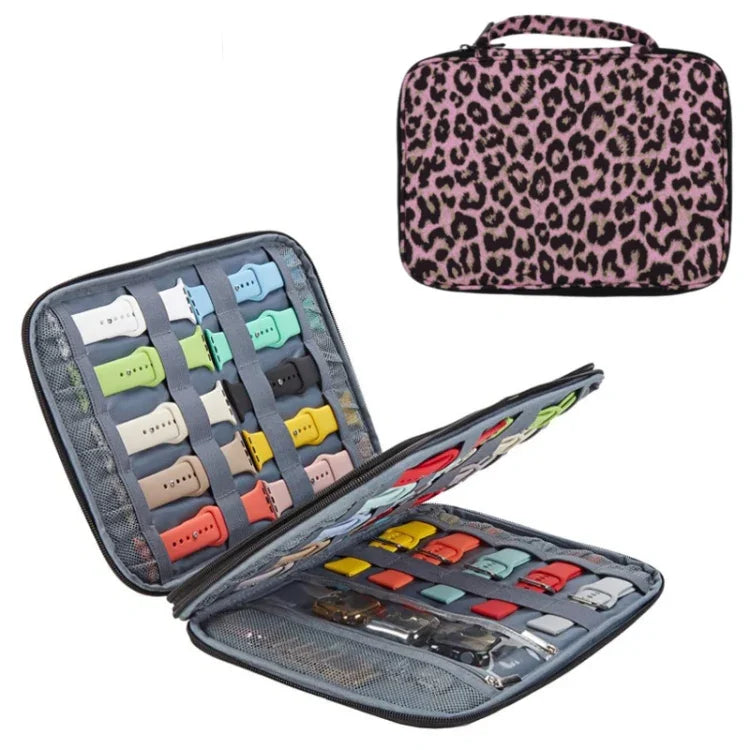 Long Strap Storage Bag With Handheld For Apple Watch, Single Layer (Black), Single Layer (Gray), Double Layer (Black), Double Layer (Gray), Double Layer (Yellow Leopard), Double Layer (Pink Leopard)