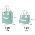 Smile Lunch Bag with Leather Handles, Size: S (Green), S (Green), S (Pink), S (Gray), S (Navy Blue), S (Yellow), L (Green), L (Pink), L (Gray), L (Navy Blue), L (Yellow)