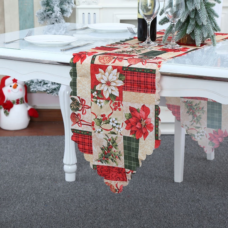 Christmas Decoration Print Table Flag Restaurant Family Party Tablecloth, Flower, Lattice, Gray, Christmas Tree