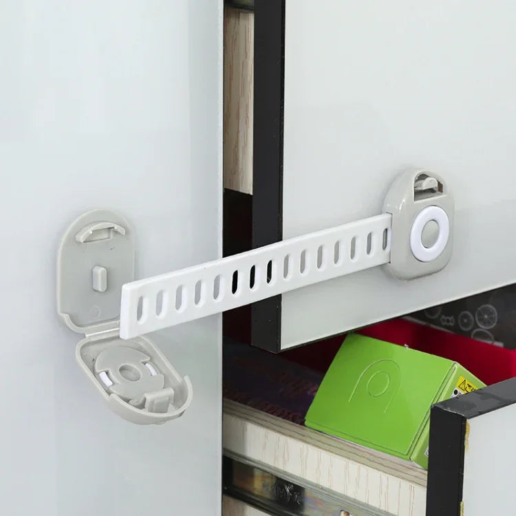 10 PCS Children Household Anti-opening Drawer Door Safety Lock, Long White Gray