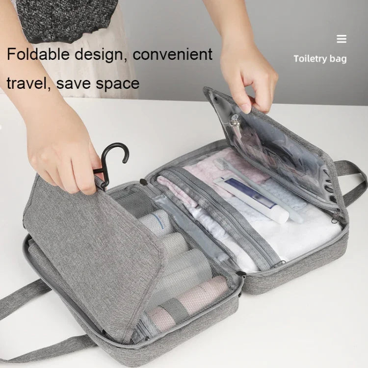 13552A Travel Waterproof Foldable Toiletry Bag Cosmetic Bag with Hook, Grey, Pink, Navy Blue