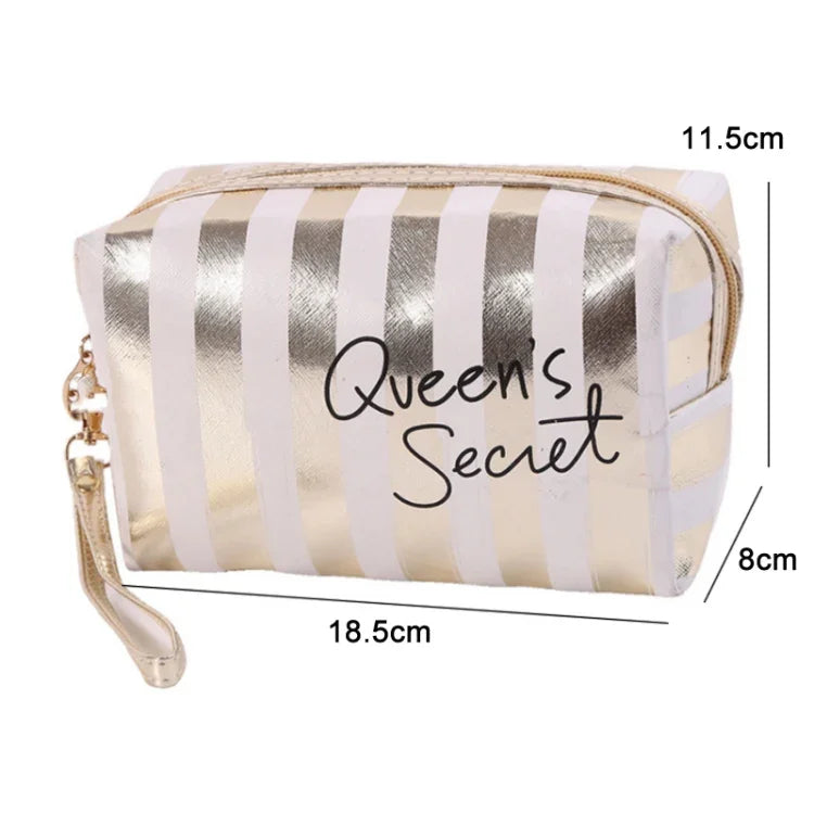 Multifunctional Striped PU Waterproof Cosmetic Toiletry Bag, Blue, Black, Pink, Rose Red, Gold, Silver