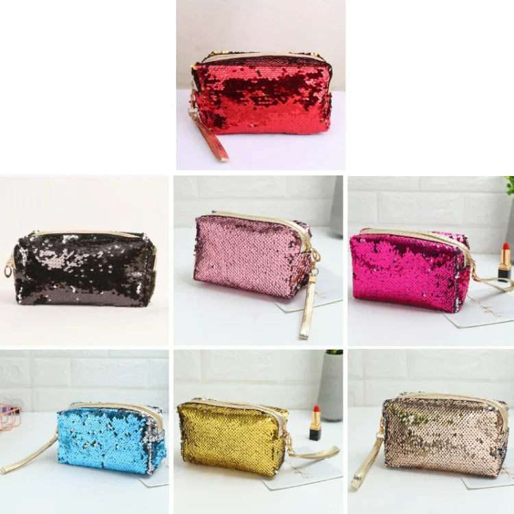 Travel Portable Sequined Anise Cosmetics Tote Storage Bag, Red, Black, Pink, Rose Red, Royal Blue, Gold, Rose Gold