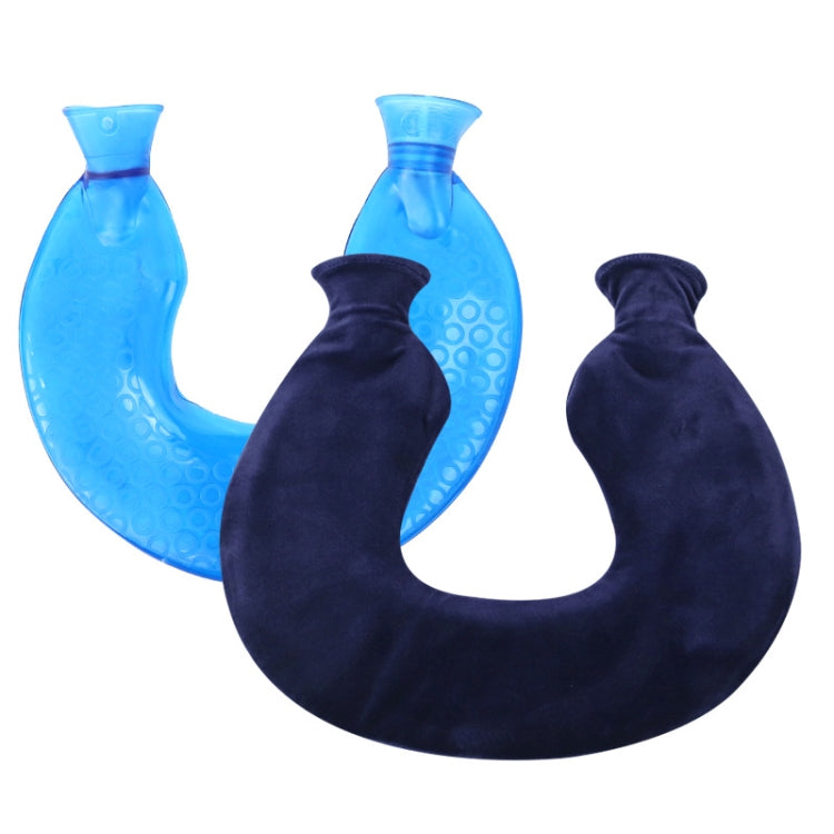 U-shaped PVC Hot Compress Shoulder And Neck Explosion-proof Water Injection Hot Water Bag, Blue + Gray Crystal, Blue + Navy Crystal, Blue + Green Snowflake Knitted, Blue + Gray Knitted, Blue + Cyan Knitted, Blue Light Cyan Knitted