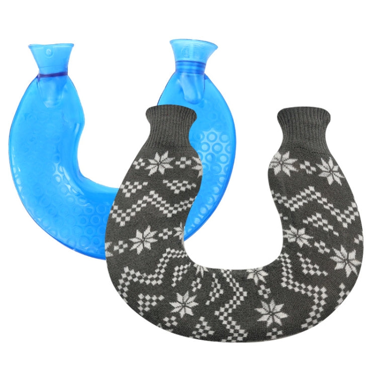 U-shaped PVC Hot Compress Shoulder And Neck Explosion-proof Water Injection Hot Water Bag, Blue + Gray Crystal, Blue + Navy Crystal, Blue + Green Snowflake Knitted, Blue + Gray Knitted, Blue + Cyan Knitted, Blue Light Cyan Knitted