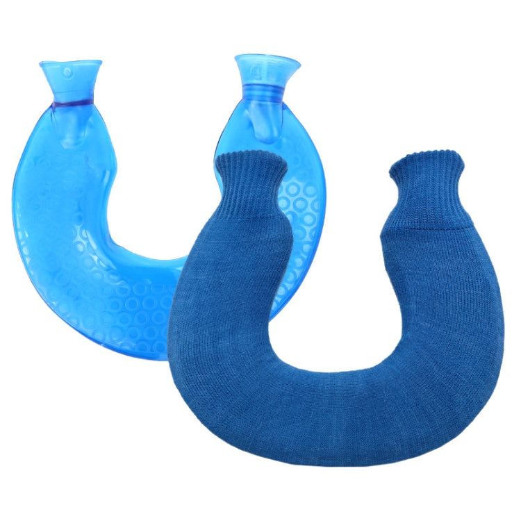 U-shaped PVC Hot Compress Shoulder And Neck Explosion-proof Water Injection Hot Water Bag, Blue + Gray Crystal, Blue + Navy Crystal, Blue + Green Snowflake Knitted, Blue + Gray Knitted, Blue + Cyan Knitted, Blue Light Cyan Knitted