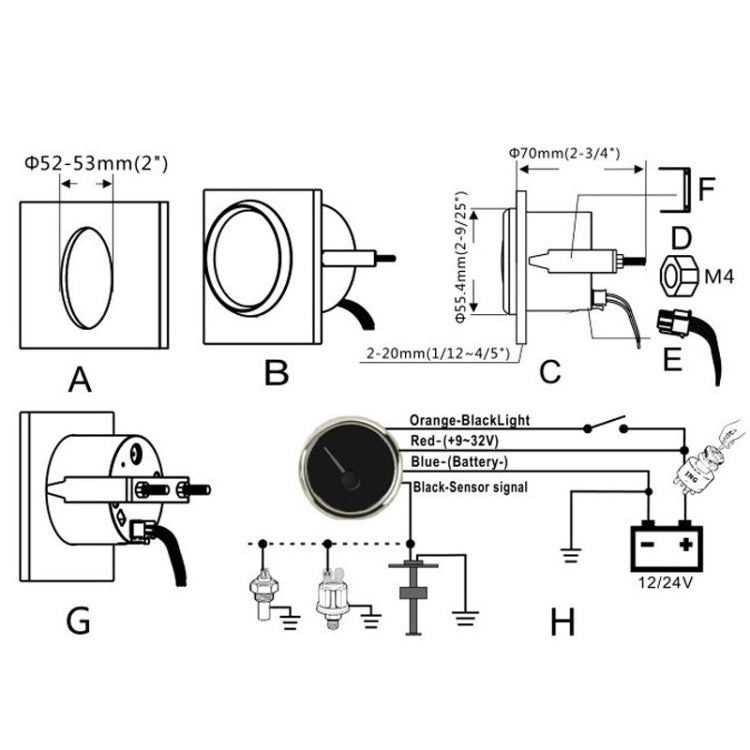 PMW2 DN52mm Car Truck RV Conversion Water Tank Water Level Table, PMW2 BG, PMW2 BN, PMW2 WS, PMW2 BS, PMW2 WG